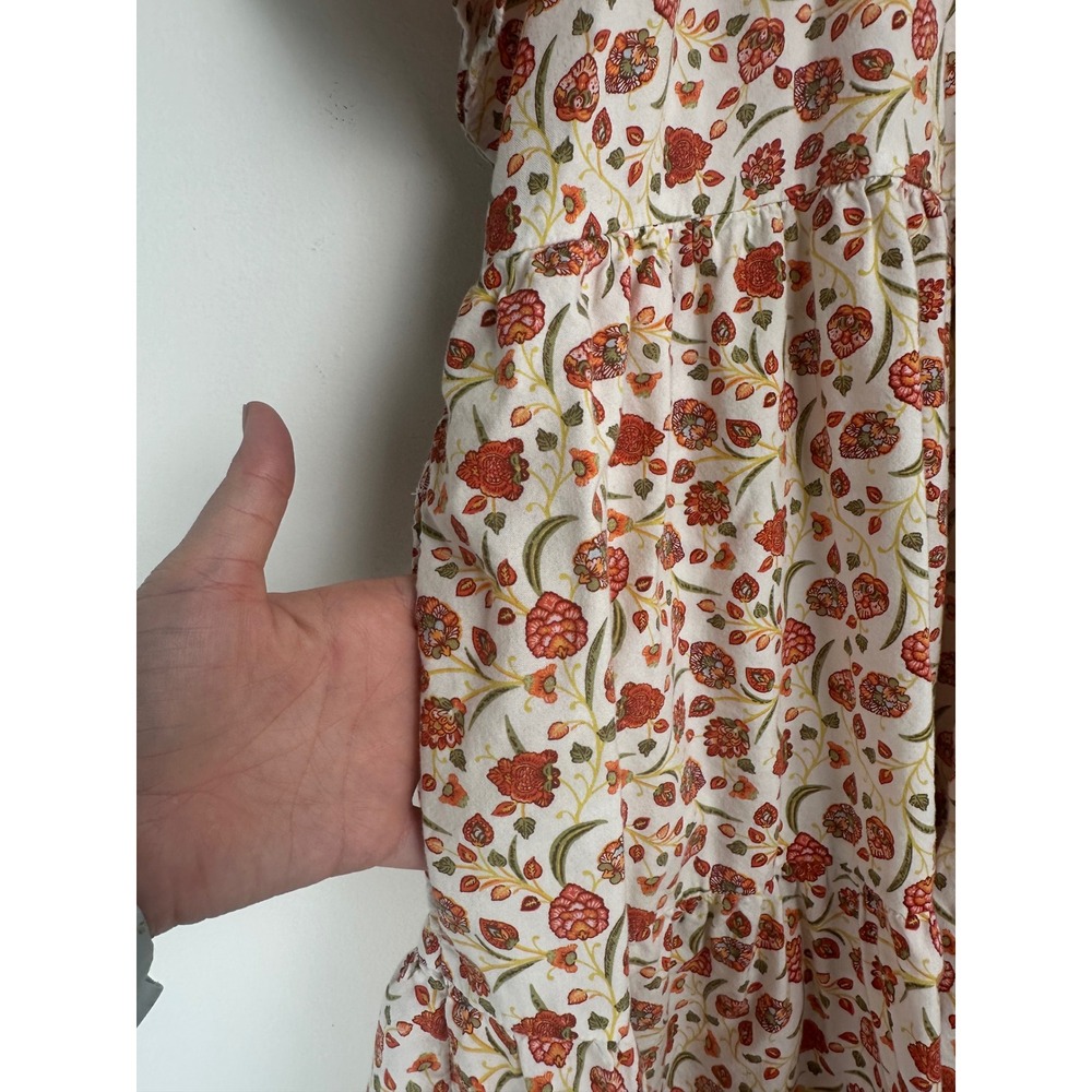 Old Navy XL Floral Tiered Swing Dress Cream Boho Cottagecore Prairie Breezy - Picture 3 of 8